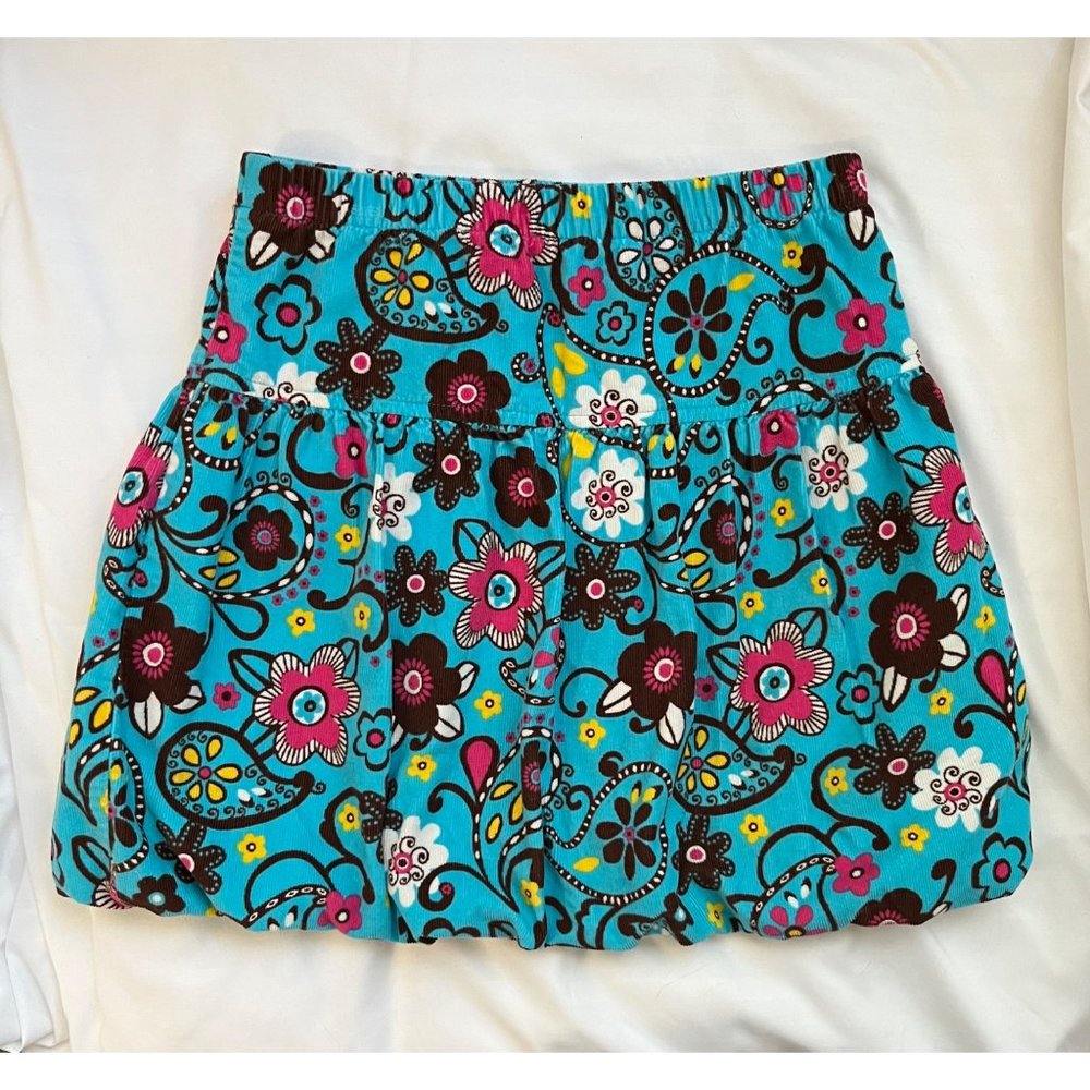 Kelly’s Kids 6/7 Turquoise Cord Skirt Megan Paisley Bubble Corduroy Floral Pink